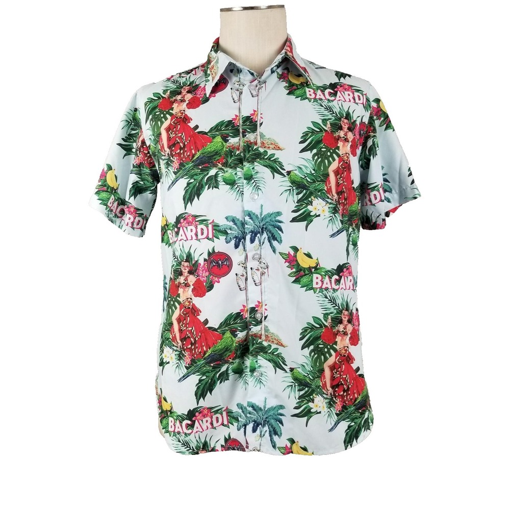 Bacardi Shirt Mens Extra Small XS Hawaiian Button Up Parrot Rum Tropical
